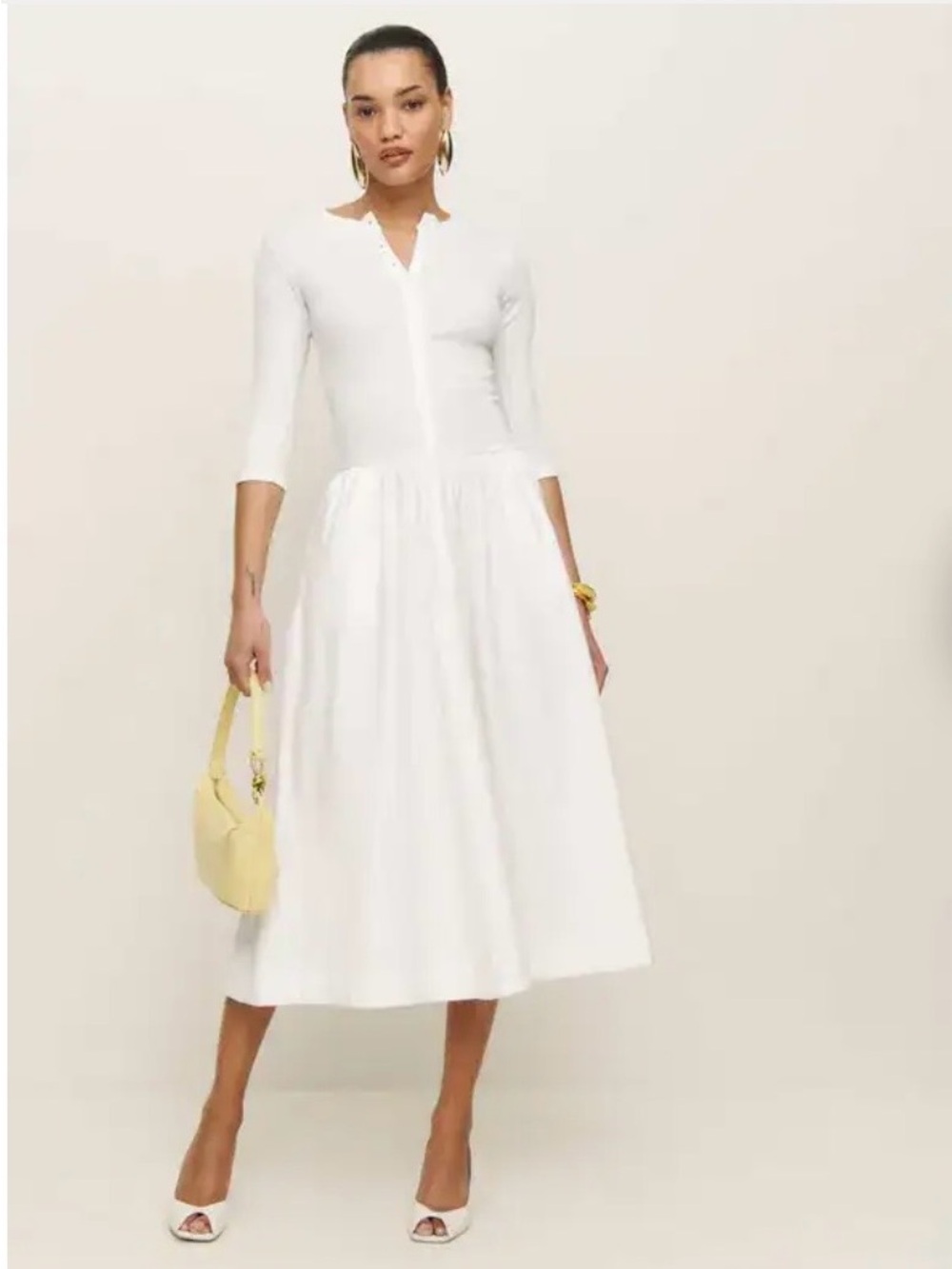 Reformation Luka Knit Midi Dress with Pockets - White Size L
